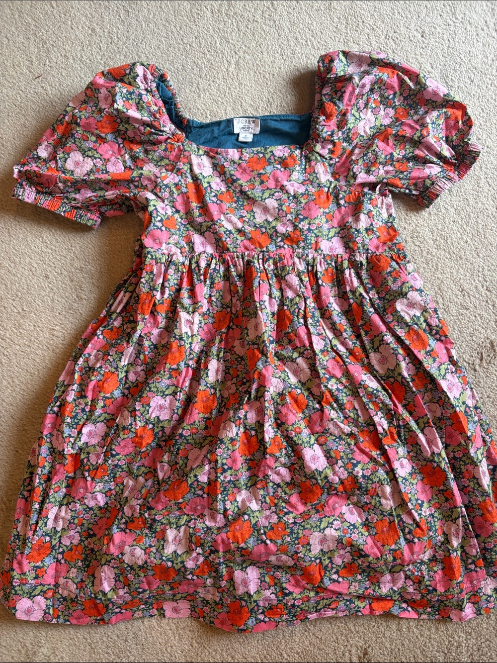 J. Crew Girls Liberty Floral Puff-Sleeve Dress in Pink & Orange